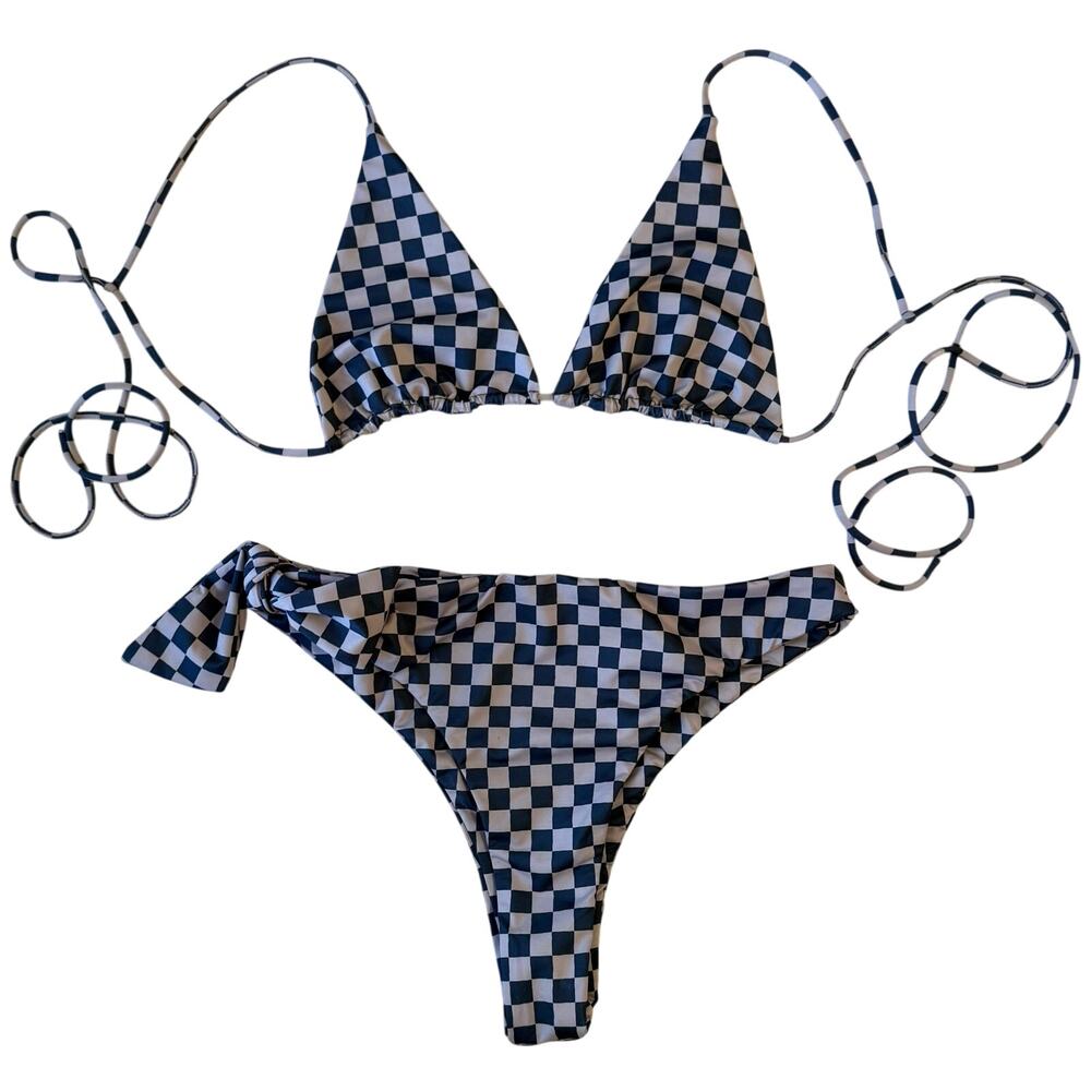 Tan + Lines By Sivan Ayla Bikini Swimsuit Checkered Black Brown Women’s Medium